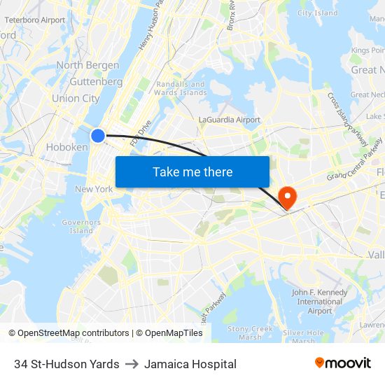 34 St-Hudson Yards to Jamaica Hospital map