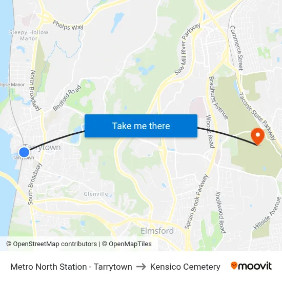 Metro North Station - Tarrytown to Kensico Cemetery map