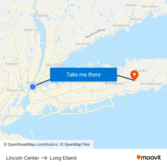 Lincoln Center to Long Eiland map