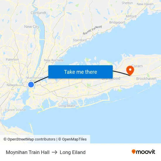 Moynihan Train Hall to Long Eiland map