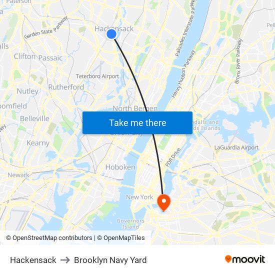 Hackensack to Brooklyn Navy Yard map