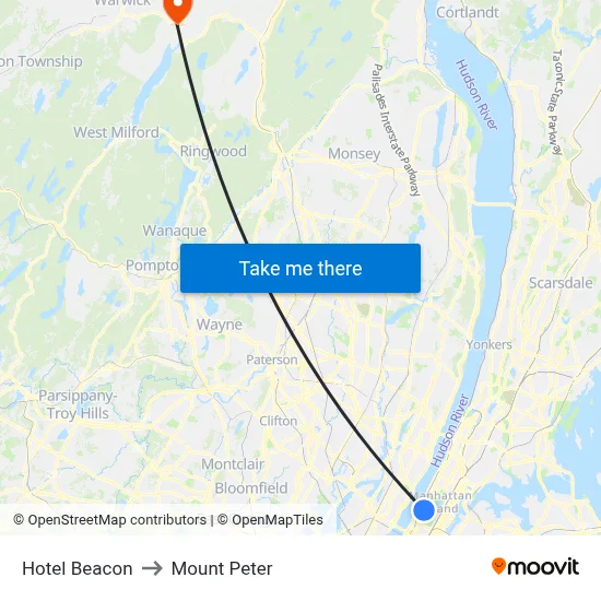 Hotel Beacon to Mount Peter map