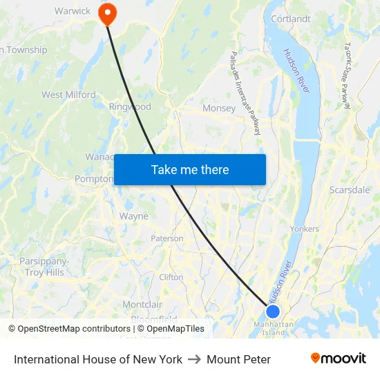 International House of New York to Mount Peter map