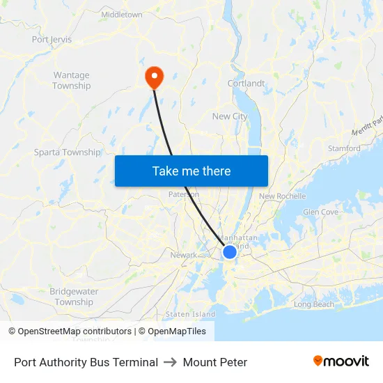 Port Authority Bus Terminal to Mount Peter map