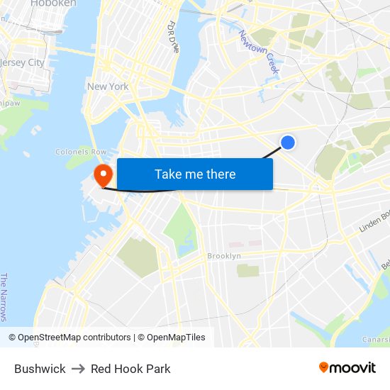 Bushwick to Red Hook Park map