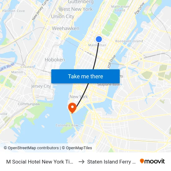 M Social Hotel New York Times Square to Staten Island Ferry Terminal map