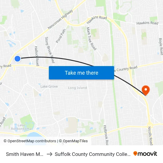 Smith Haven Mall to Suffolk County Community College map