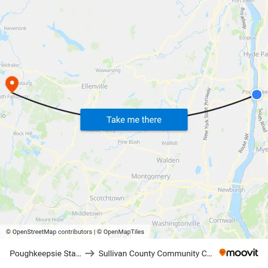 Poughkeepsie Station to Sullivan County Community College map