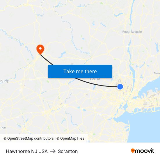 Hawthorne NJ USA to Scranton map