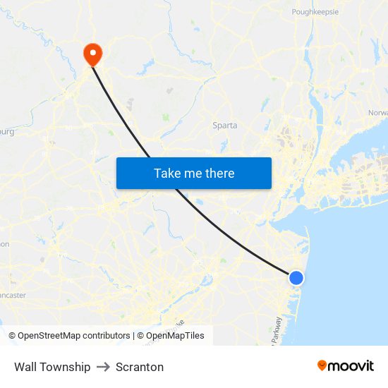 Wall Township to Scranton map