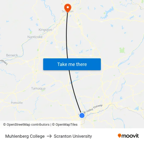 Muhlenberg College to Scranton University map