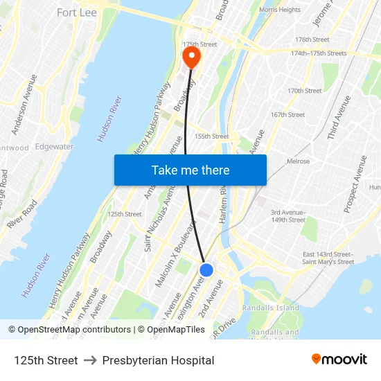 125th Street to Presbyterian Hospital map