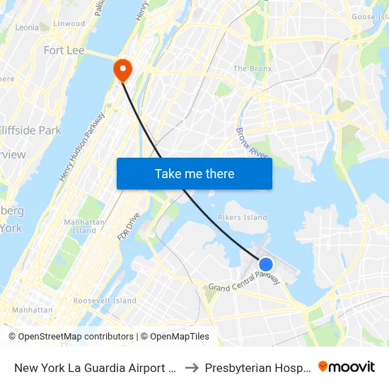 New York La Guardia Airport LGA to Presbyterian Hospital map
