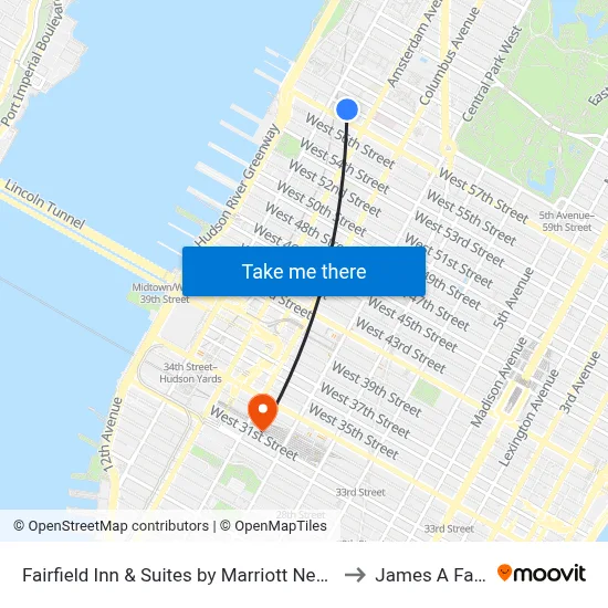 Fairfield Inn & Suites by Marriott New York Manhattan/Central Park to James A Farley Building map
