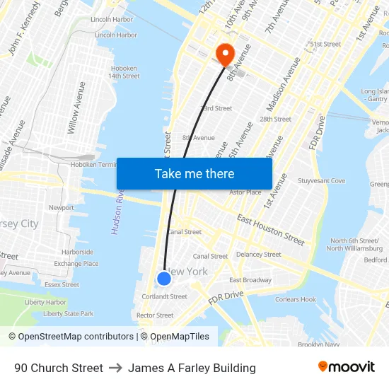 90 Church Street to James A Farley Building map