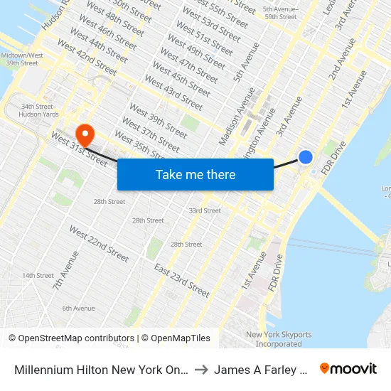 Millennium Hilton New York One UN Plaza to James A Farley Building map