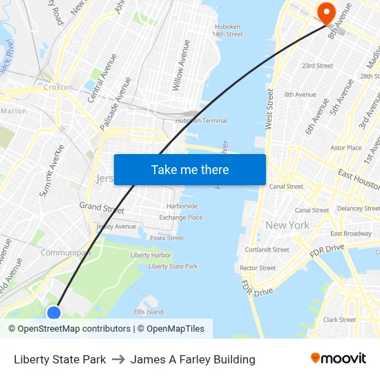 Liberty State Park to James A Farley Building map