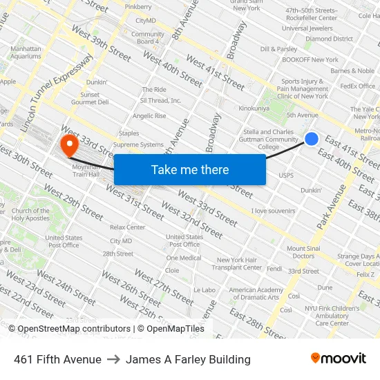 461 Fifth Avenue to James A Farley Building map