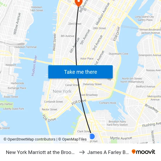 New York Marriott at the Brooklyn Bridge to James A Farley Building map