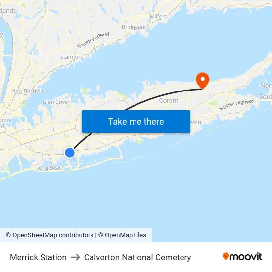 Merrick Station to Calverton National Cemetery map