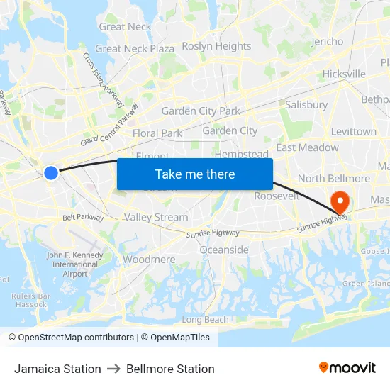 Jamaica Station to Bellmore Station map