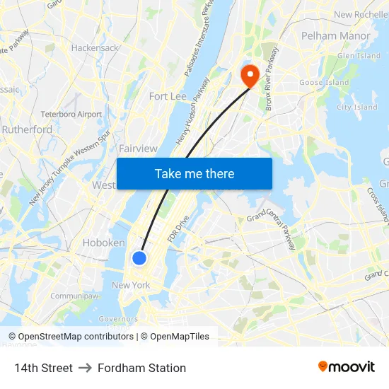 14th Street to Fordham Station map