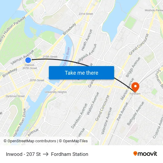 Inwood - 207 St to Fordham Station map