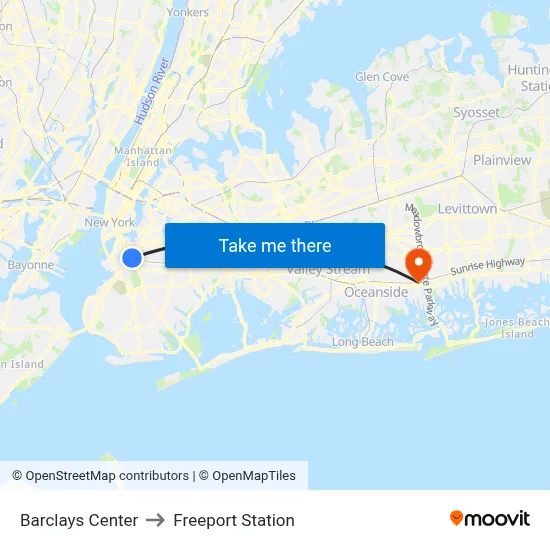 Barclays Center to Freeport Station map