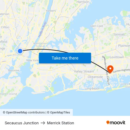 Secaucus Junction to Merrick Station map