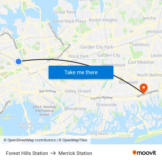 Forest Hills Station to Merrick Station map