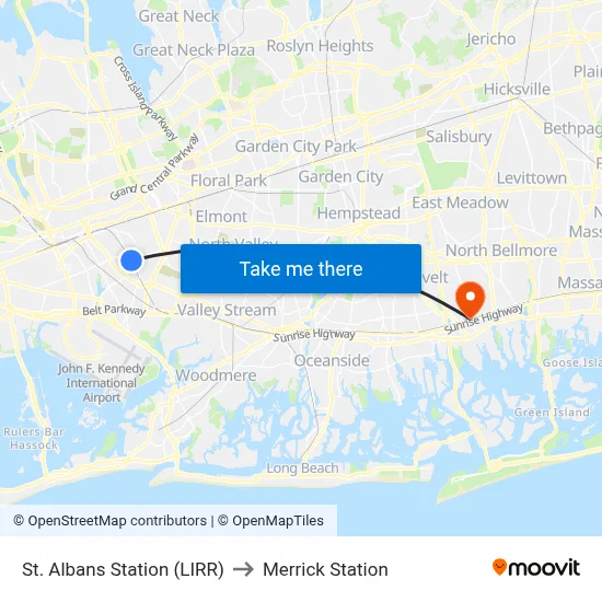 St. Albans Station (LIRR) to Merrick Station map