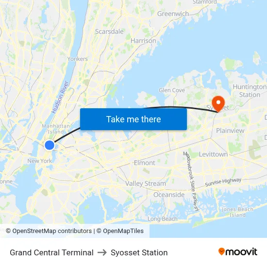 Grand Central Terminal to Syosset Station map