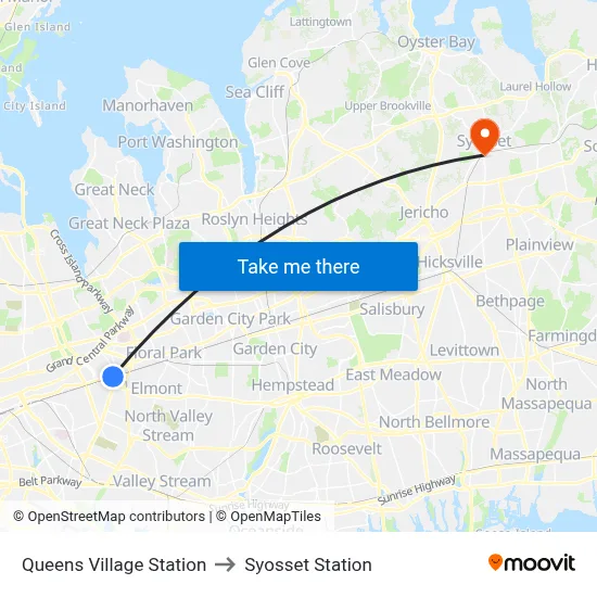 Queens Village Station to Syosset Station map