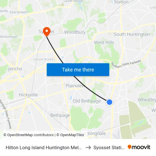 Hilton Long Island Huntington Melville to Syosset Station map