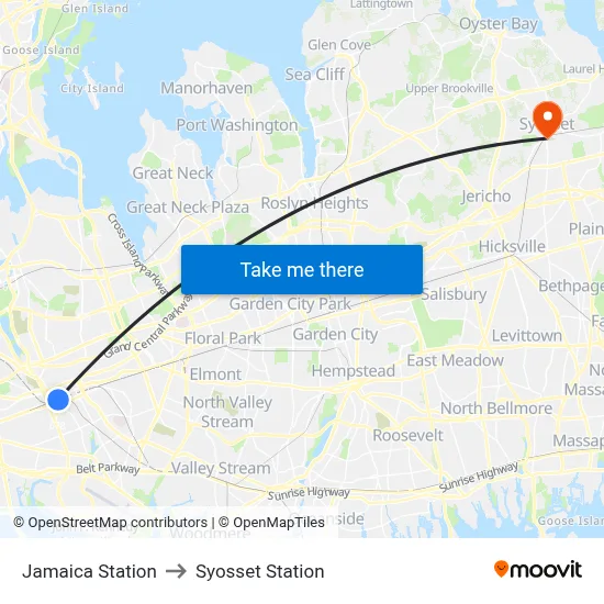 Jamaica Station to Syosset Station map