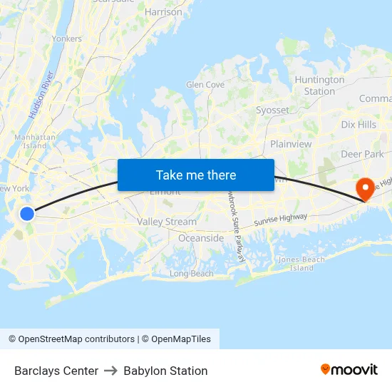 Barclays Center to Babylon Station map
