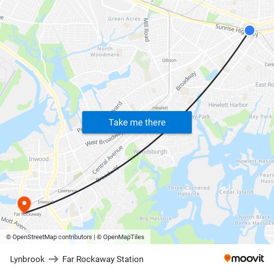 Lynbrook to Far Rockaway Station map