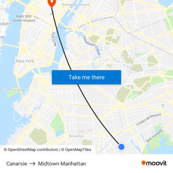 Canarsie to Midtown Manhattan map