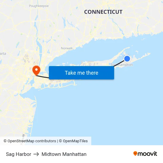 Sag Harbor to Midtown Manhattan map