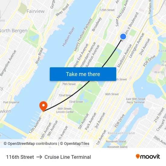 116th Street to Cruise Line Terminal map