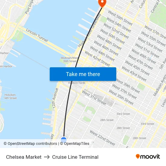 Chelsea Market to Cruise Line Terminal map