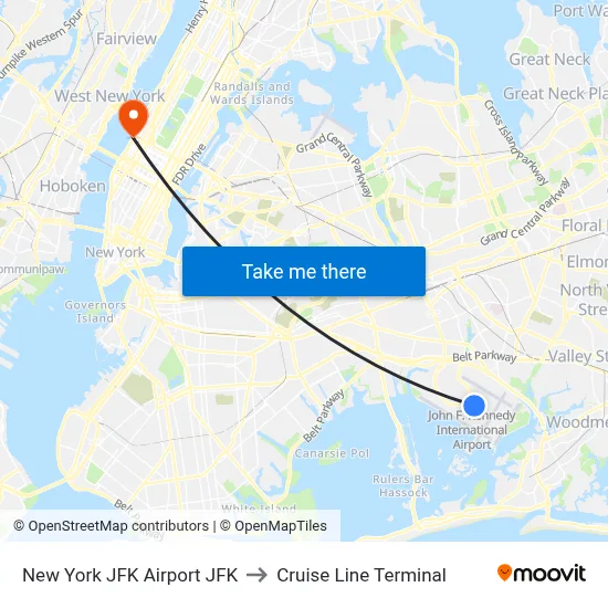 New York JFK Airport JFK to Cruise Line Terminal map