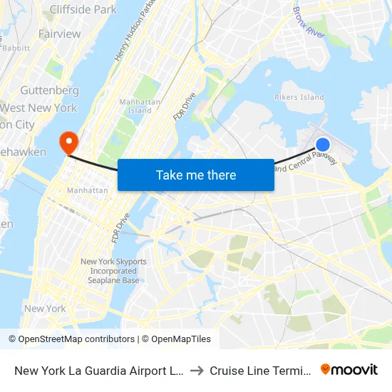 New York La Guardia Airport LGA to Cruise Line Terminal map