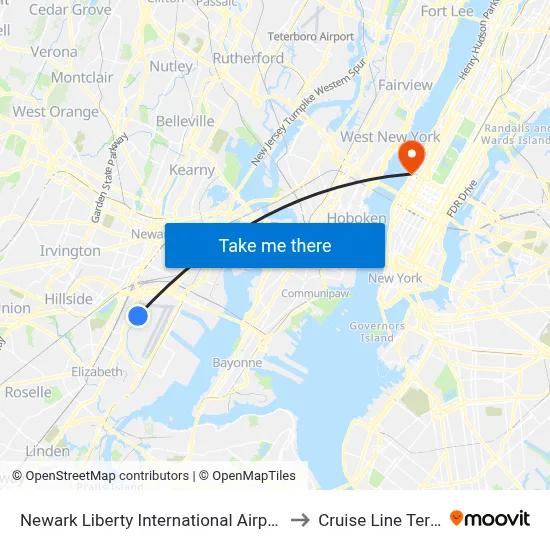 Newark Liberty International Airport Station to Cruise Line Terminal map