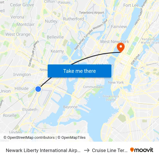 Newark Liberty International Airport Station to Cruise Line Terminal map