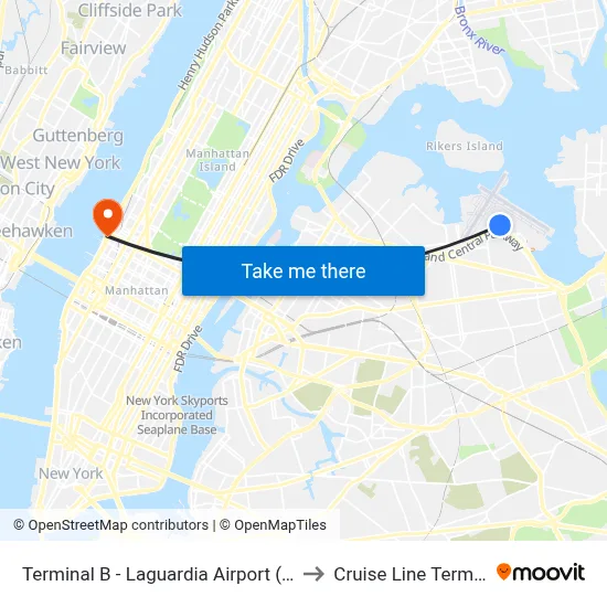 Terminal B - Laguardia Airport (LGA) to Cruise Line Terminal map