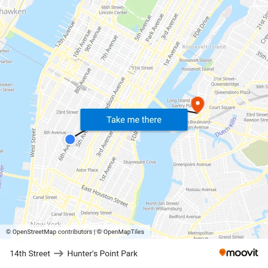 14th Street to Hunter's Point Park map