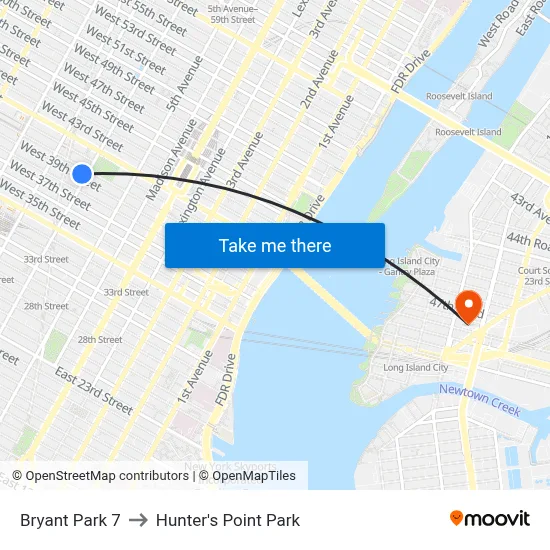 Bryant Park 7 to Hunter's Point Park map