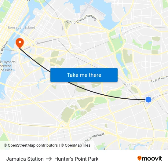 Jamaica Station to Hunter's Point Park map