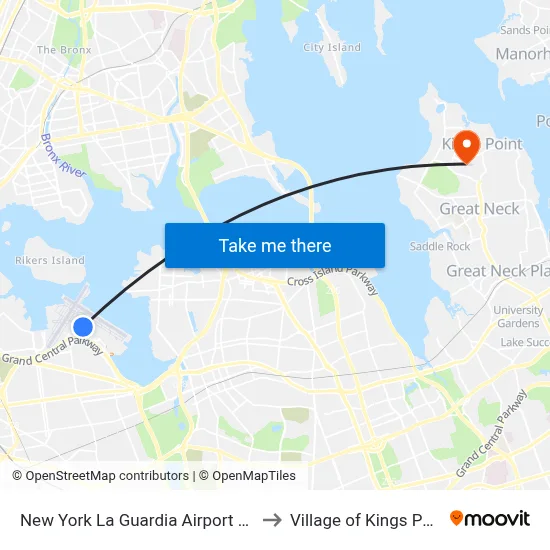 New York La Guardia Airport LGA to Village of Kings Point map